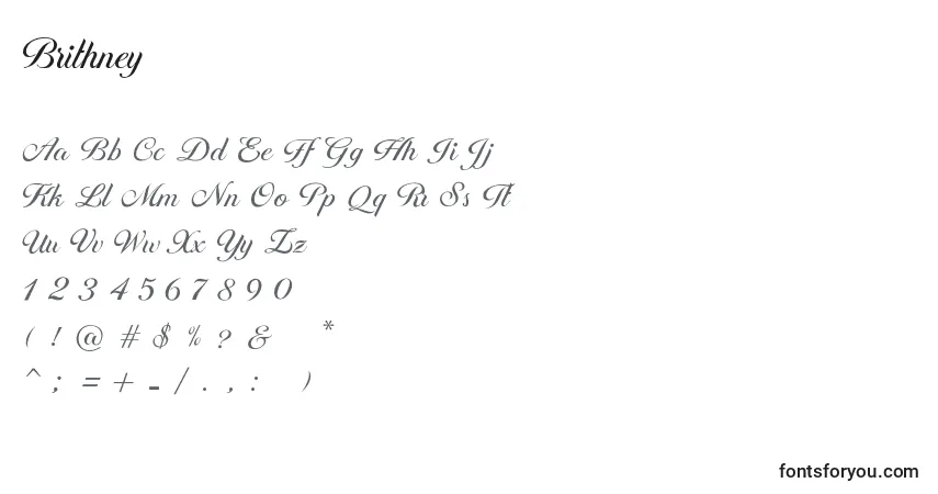 A fonte Brithney – alfabeto, números, caracteres especiais