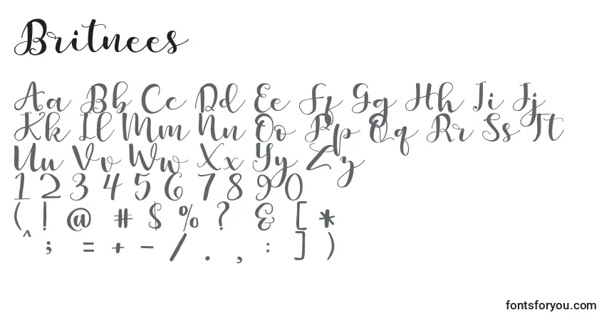 Fuente Britnees - alfabeto, números, caracteres especiales