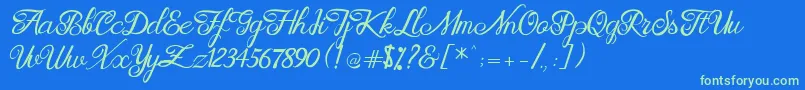Brittania Modern Calligraphy Demo Font – Green Fonts on Blue Background