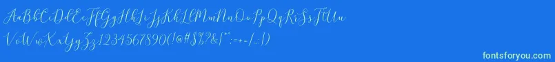 brittania script demo-Schriftart – Grüne Schriften auf blauem Hintergrund