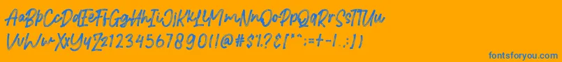 Brittanian-Schriftart – Blaue Schriften auf orangefarbenem Hintergrund