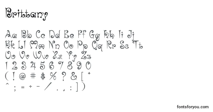 A fonte Brittany – alfabeto, números, caracteres especiais