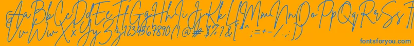 BrittanySignature-Schriftart – Blaue Schriften auf orangefarbenem Hintergrund