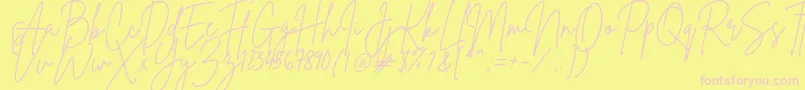 BrittanySignature-Schriftart – Rosa Schriften auf gelbem Hintergrund