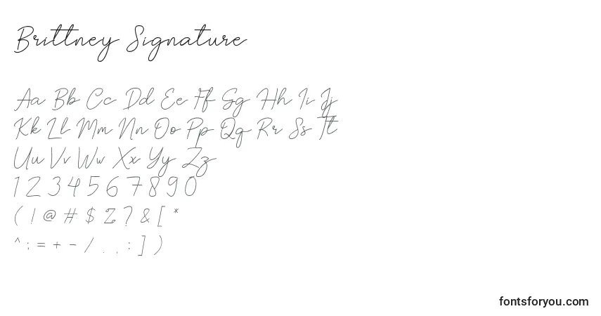 Schriftart Brittney Signature – Alphabet, Zahlen, spezielle Symbole