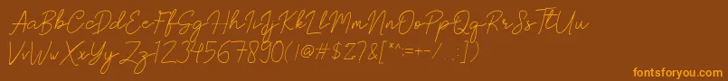 Brittney Signature-Schriftart – Orangefarbene Schriften auf braunem Hintergrund