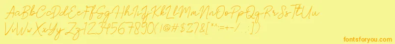 Brittney Signature-Schriftart – Orangefarbene Schriften auf gelbem Hintergrund
