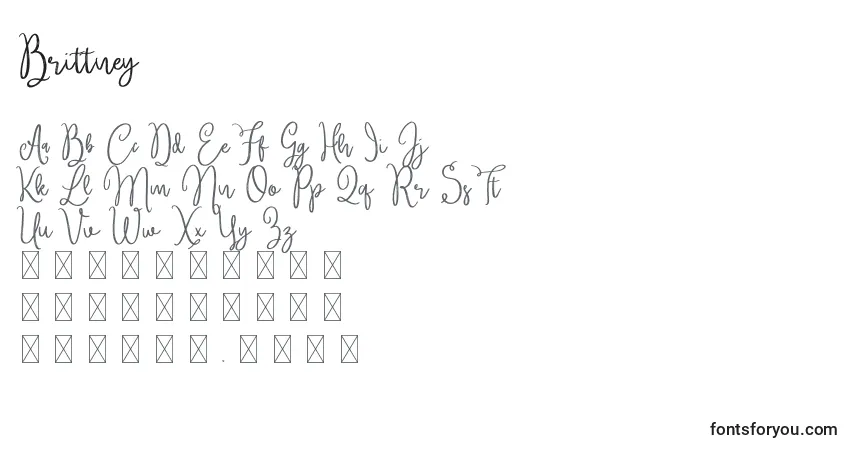 Czcionka Brittney – alfabet, cyfry, specjalne znaki