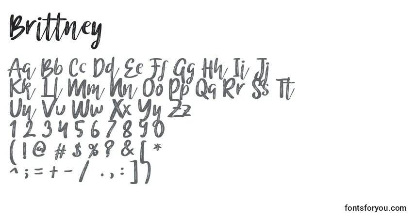 A fonte Brittney (122198) – alfabeto, números, caracteres especiais