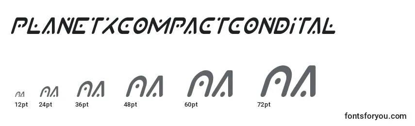 Размеры шрифта Planetxcompactcondital