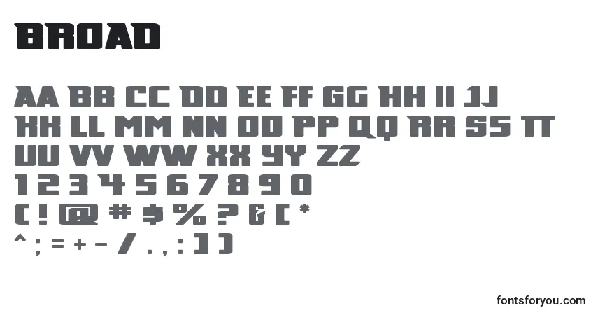 A fonte BROAD    (122200) – alfabeto, números, caracteres especiais