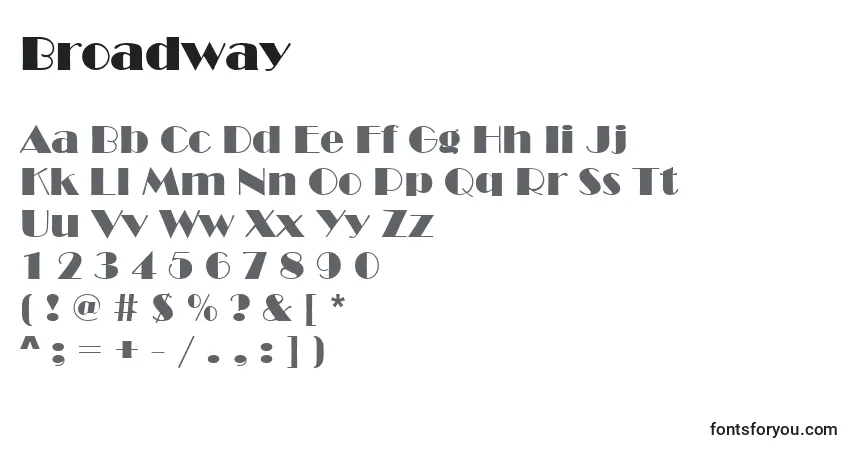 A fonte Broadway (122204) – alfabeto, números, caracteres especiais