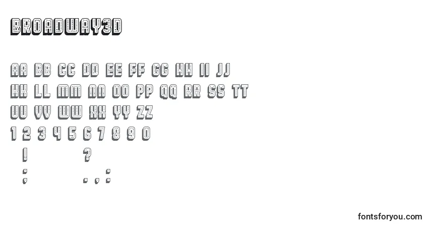 Schriftart Broadway3D – Alphabet, Zahlen, spezielle Symbole