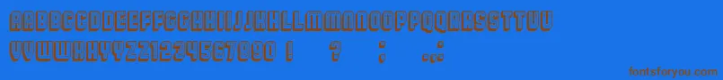 フォントBroadway3D – 茶色の文字が青い背景にあります。