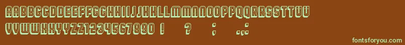 フォントBroadway3D – 緑色の文字が茶色の背景にあります。