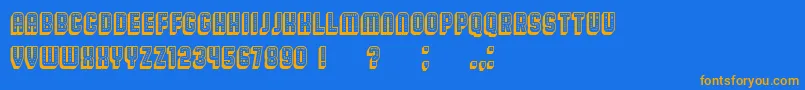 フォントBroadway3D – オレンジ色の文字が青い背景にあります。