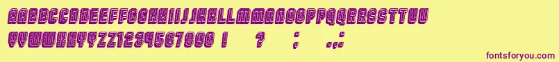 Broadway3DFilled Italic-Schriftart – Violette Schriften auf gelbem Hintergrund