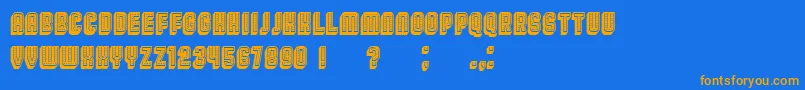 Broadway3DFilled-Schriftart – Orangefarbene Schriften auf blauem Hintergrund