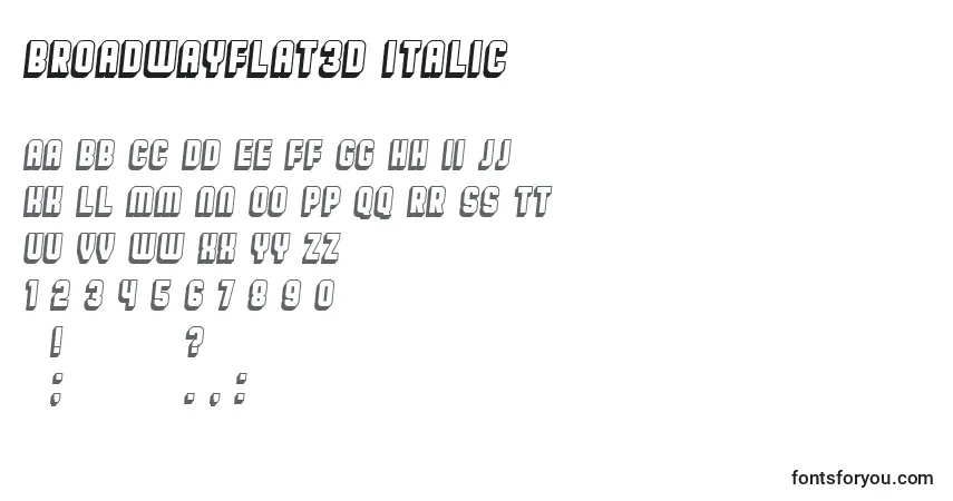 Schriftart BroadwayFlat3D Italic – Alphabet, Zahlen, spezielle Symbole