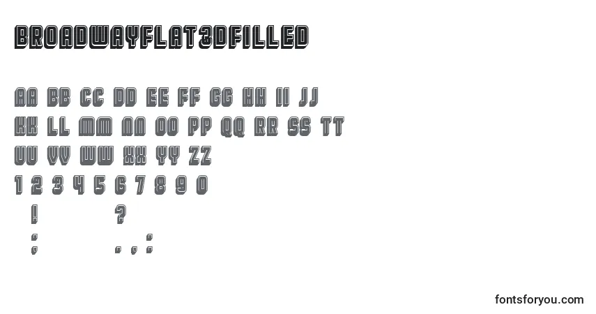 BroadwayFlat3DFilled-fontti – aakkoset, numerot, erikoismerkit