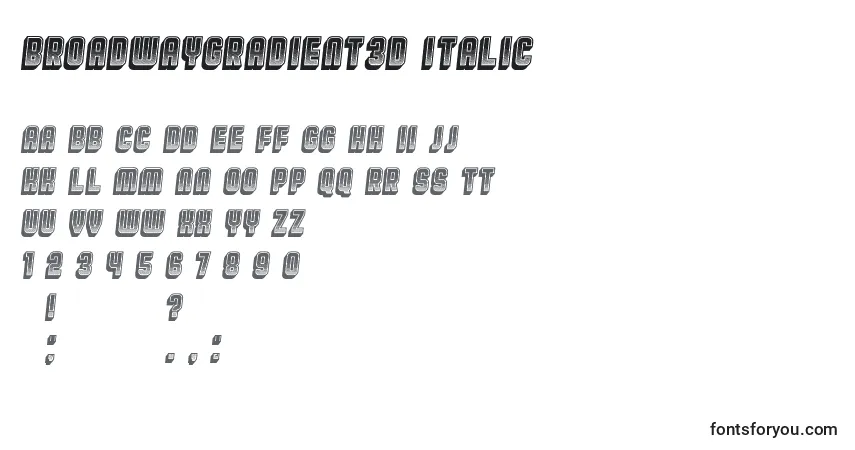 Шрифт BroadwayGradient3D Italic – алфавит, цифры, специальные символы