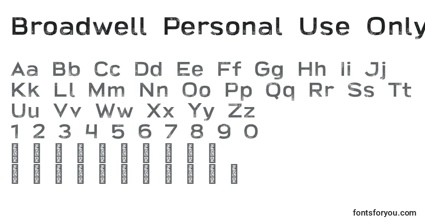 Fuente Broadwell Personal Use Only Distressed - alfabeto, números, caracteres especiales