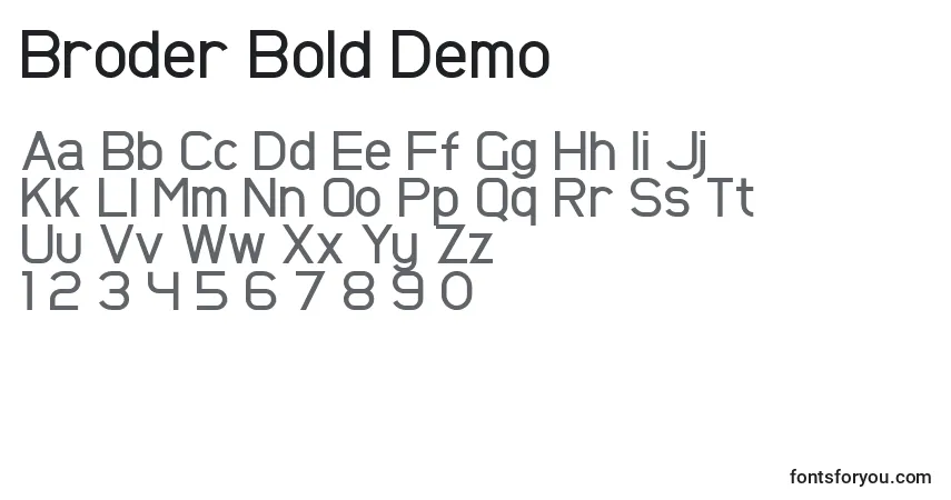 Шрифт Broder Bold Demo – алфавит, цифры, специальные символы