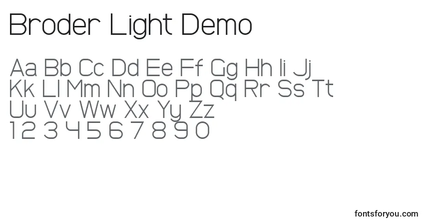 A fonte Broder Light Demo – alfabeto, números, caracteres especiais
