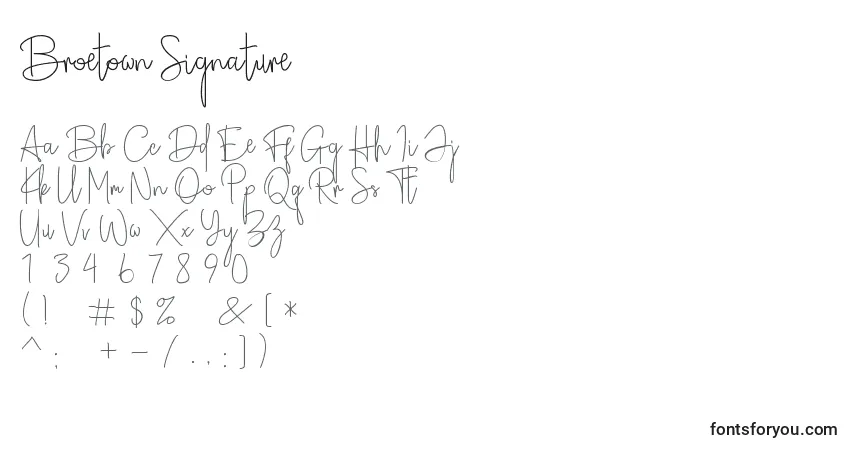 Шрифт Broetown Signature – алфавит, цифры, специальные символы