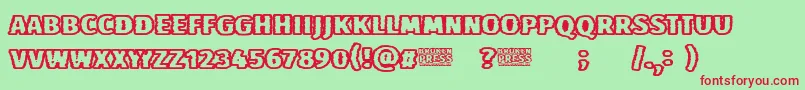 Broken Press-Schriftart – Rote Schriften auf grünem Hintergrund