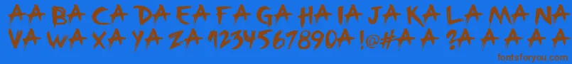 フォントBroken – 茶色の文字が青い背景にあります。