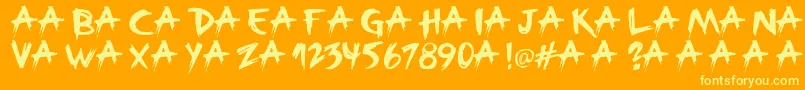 Broken-Schriftart – Gelbe Schriften auf orangefarbenem Hintergrund