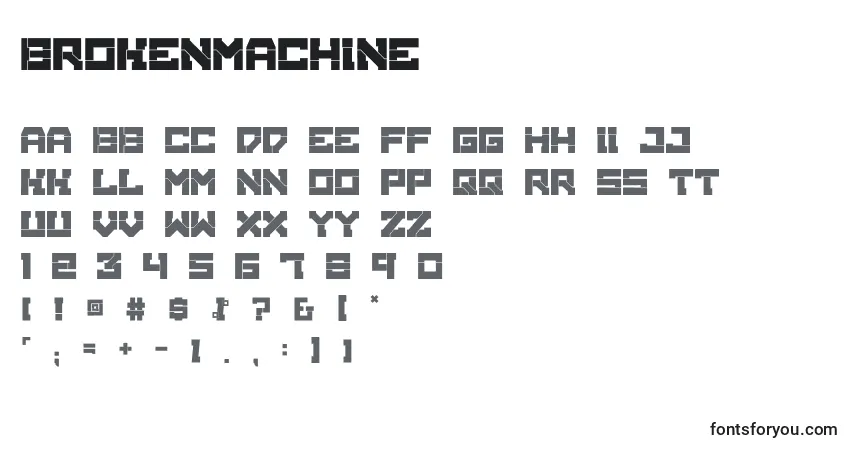 A fonte BrokenMachine (122231) – alfabeto, números, caracteres especiais