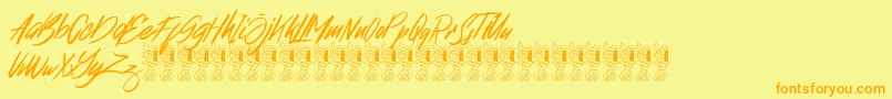 フォントBroklight – オレンジの文字が黄色の背景にあります。