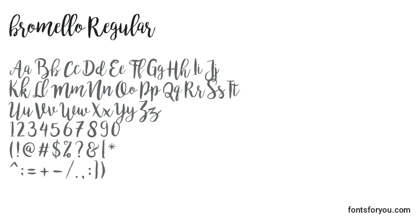 Schriftart Bromello Regular – Alphabet, Zahlen, spezielle Symbole