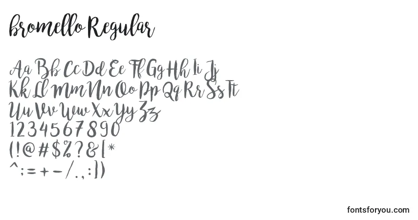 Schriftart Bromello Regular (122238) – Alphabet, Zahlen, spezielle Symbole