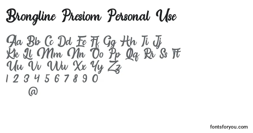 Schriftart Brongline Presiom Personal Use – Alphabet, Zahlen, spezielle Symbole