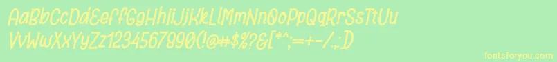 フォントBronice Font Italic by 7NTypes – 黄色の文字が緑の背景にあります