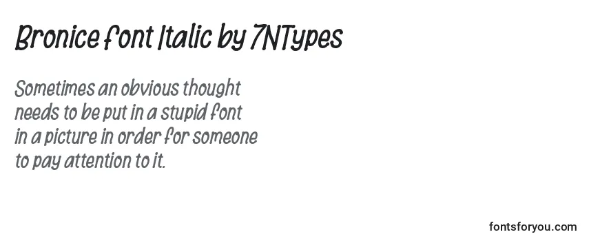 Überblick über die Schriftart Bronice Font Italic by 7NTypes
