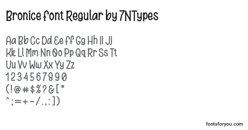A fonte Bronice Font Regular by 7NTypes – alfabeto, números, caracteres especiais