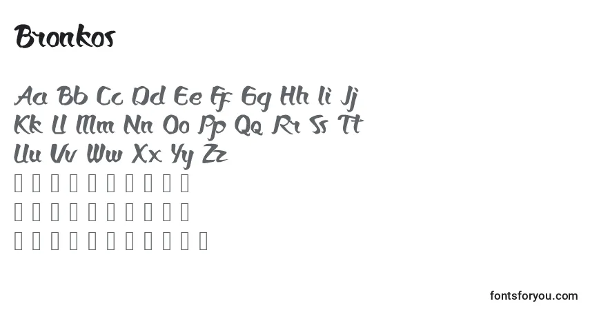 Bronkos (122247)-fontti – aakkoset, numerot, erikoismerkit