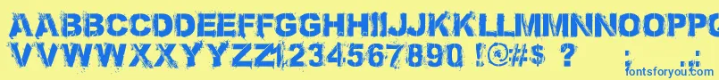 フォントBronx Bystreets 1 4 PERSONAL USE ONLY – 青い文字が黄色の背景にあります。