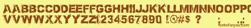 フォントBronx Bystreets 1 4 PERSONAL USE ONLY – 茶色の文字が黄色の背景にあります。