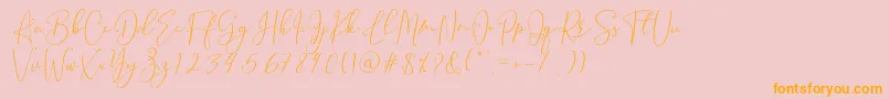 フォントBrooke Smith Script – オレンジの文字がピンクの背景にあります。