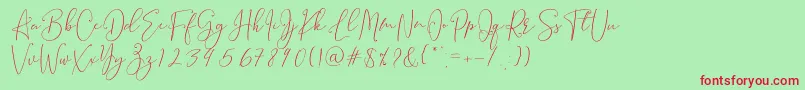フォントBrooke Smith Script – 赤い文字の緑の背景