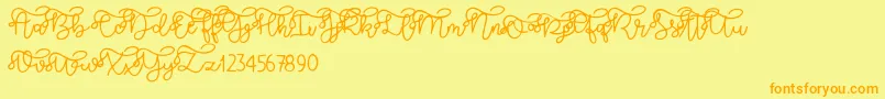 Brooklyn script-Schriftart – Orangefarbene Schriften auf gelbem Hintergrund