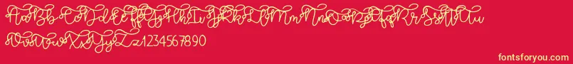 フォントBrooklyn script – 黄色の文字、赤い背景
