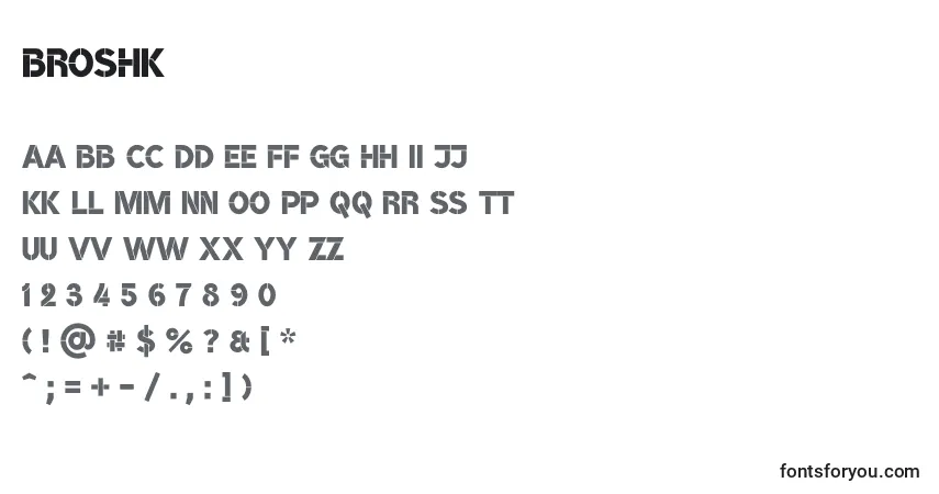 Czcionka BroshK – alfabet, cyfry, specjalne znaki