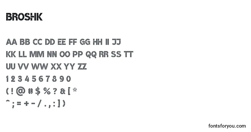 Schriftart BroshK (122256) – Alphabet, Zahlen, spezielle Symbole