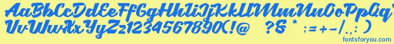 フォントBrotha Script – 青い文字が黄色の背景にあります。